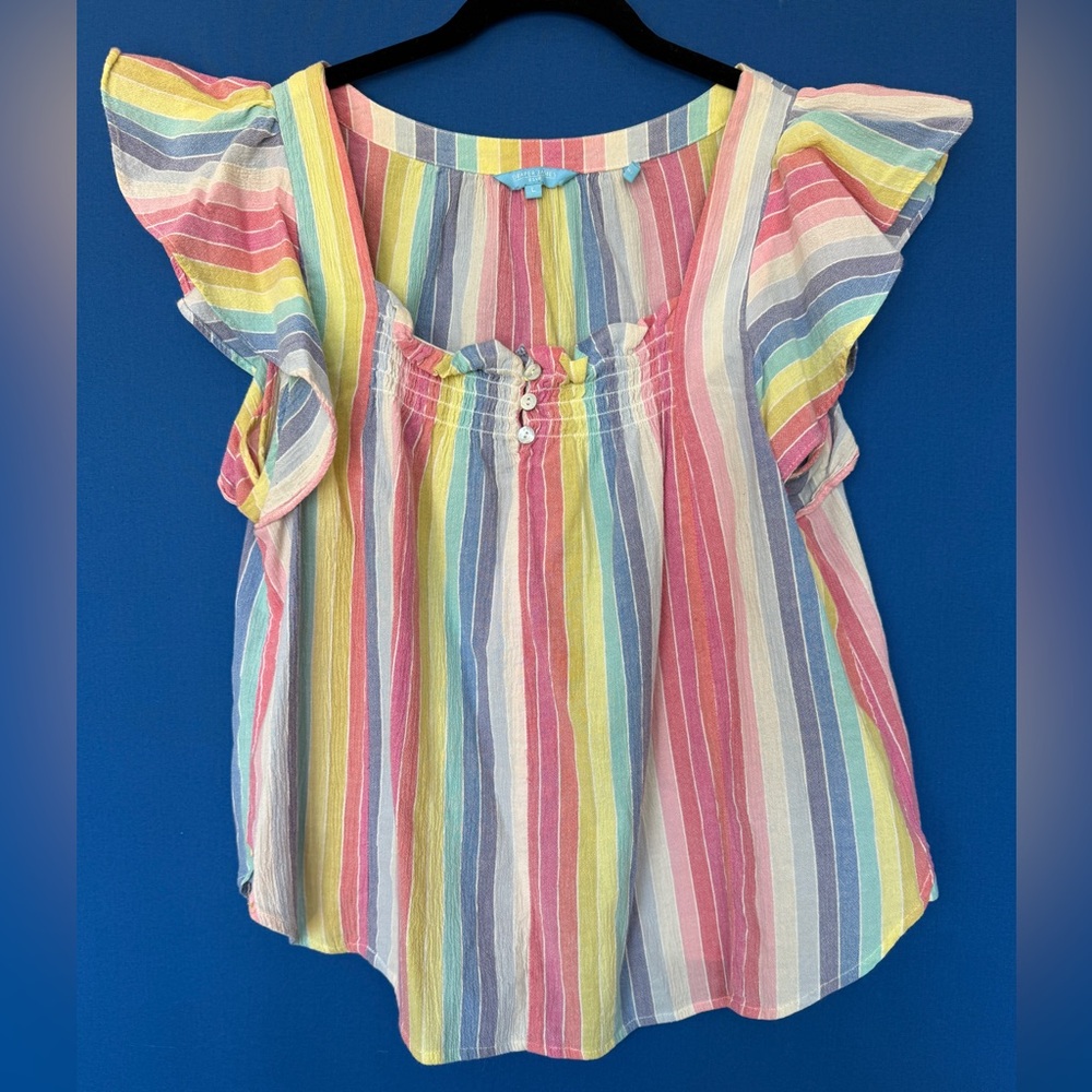 Draper James Rainbow Stripe Flutter Sleeve Top - Pastel Multicolor